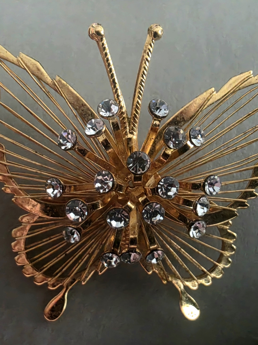 Vintage Monet Gold Butterfly Crystal Brooch - Women Jewelry